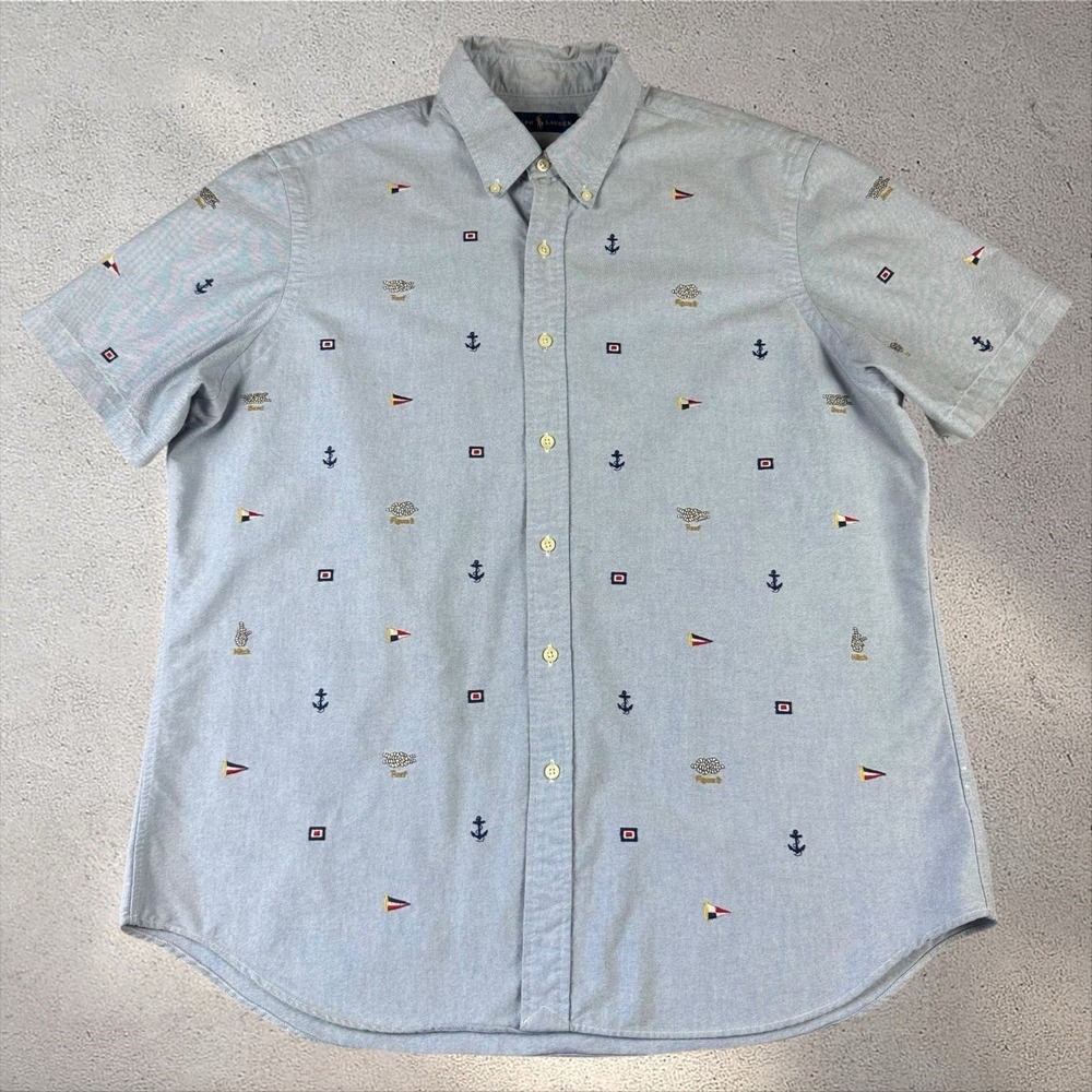 Polo Ralph Lauren S/S Nautical Embroidered Oxford Shirt Men's XL Preppy Yacht